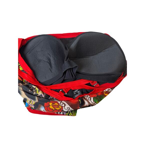 XOXO Retro Tattoo Sparrow Print Plus Size Adjustable One Piece Swim Suit 3X - Picture 6 of 7